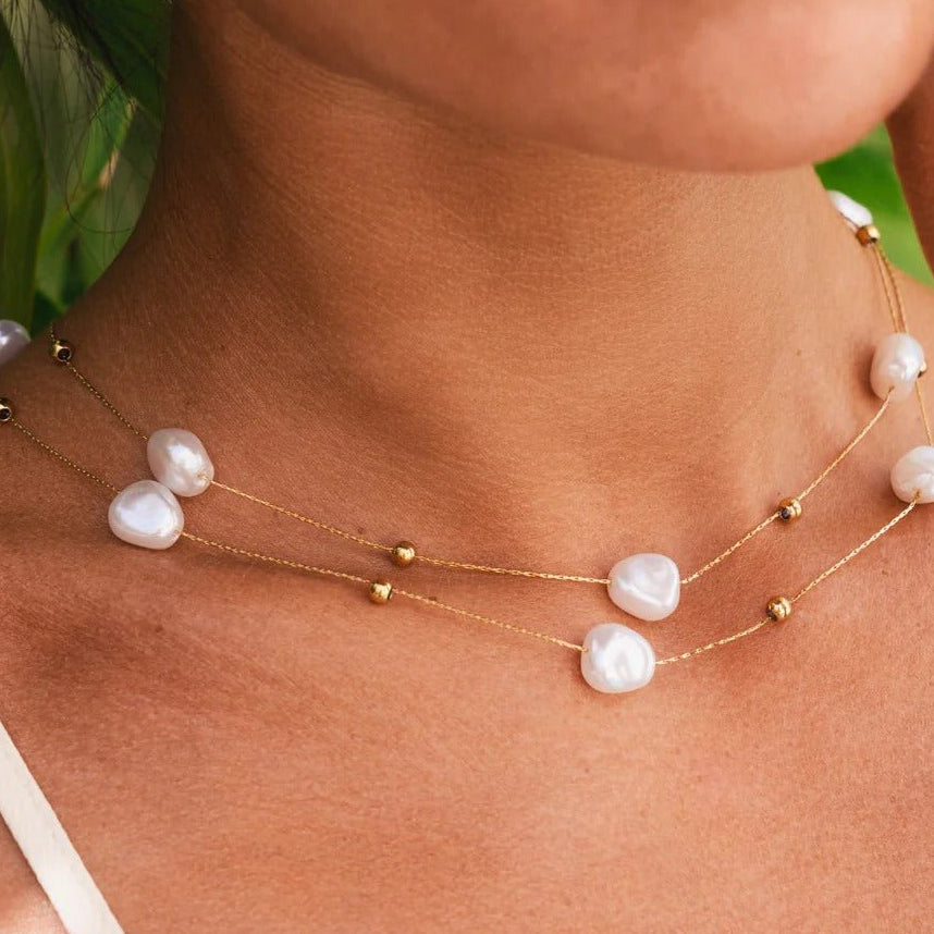 Mix de Collares Perlas Irregulares Bañado en Oro 18K