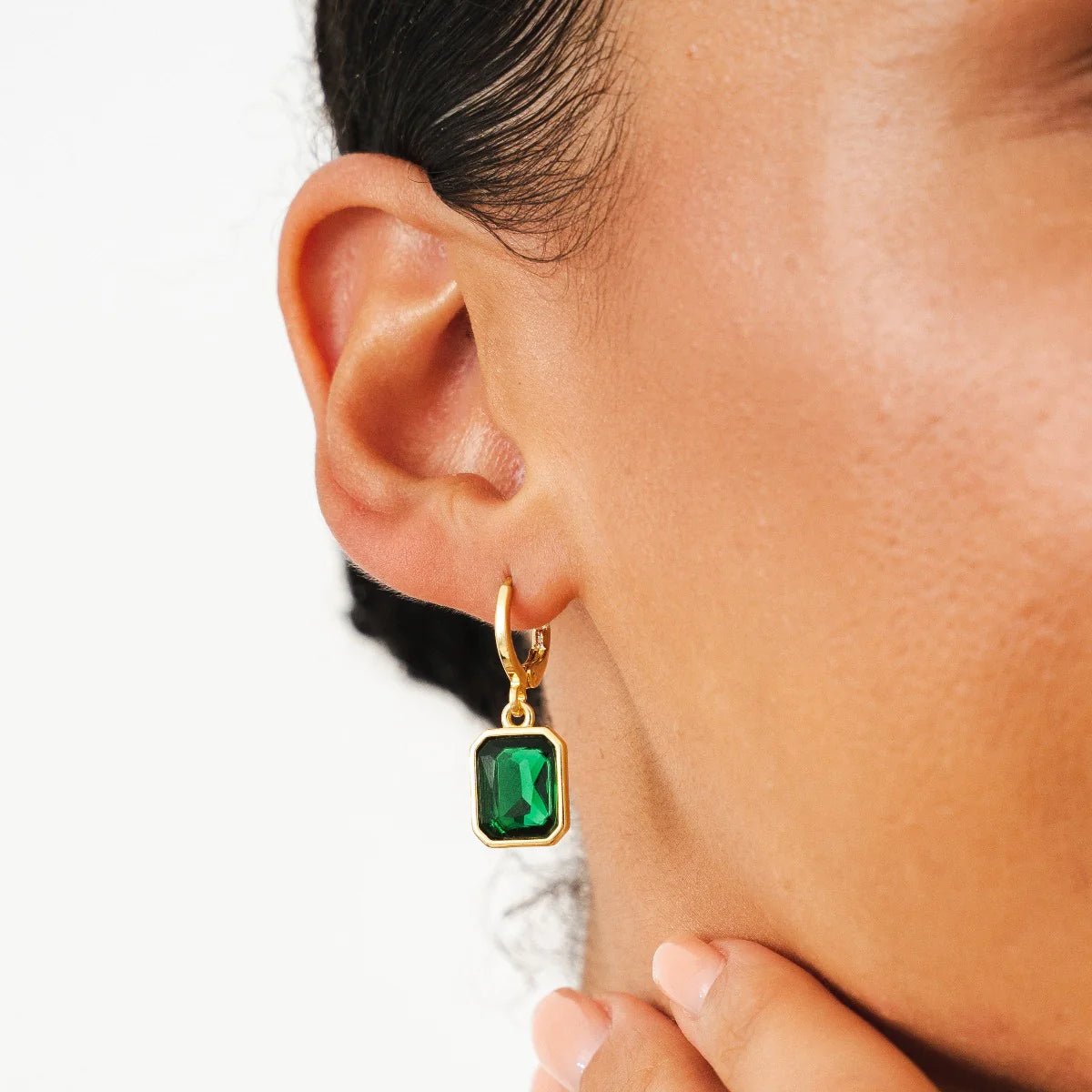 18k Gold Plated Green Crystal Hoop Earring