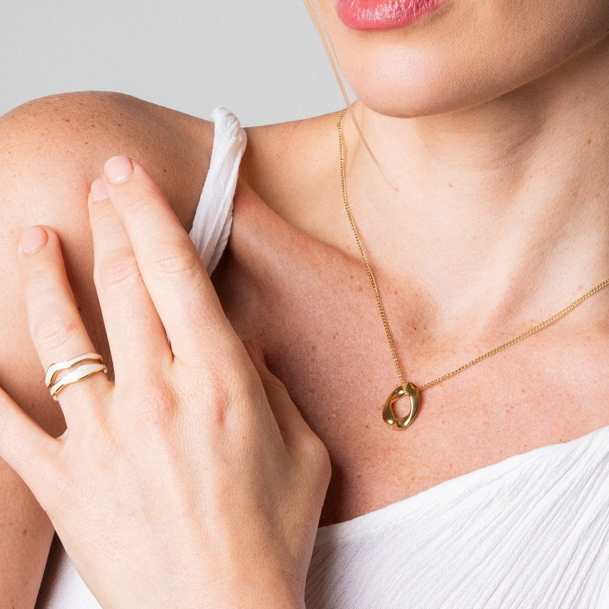 Abstract Mother-of-Pearl Adjustable Ring, 18k Gold Plated