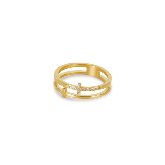 Anillo Cruz Chapado en Oro de 18k