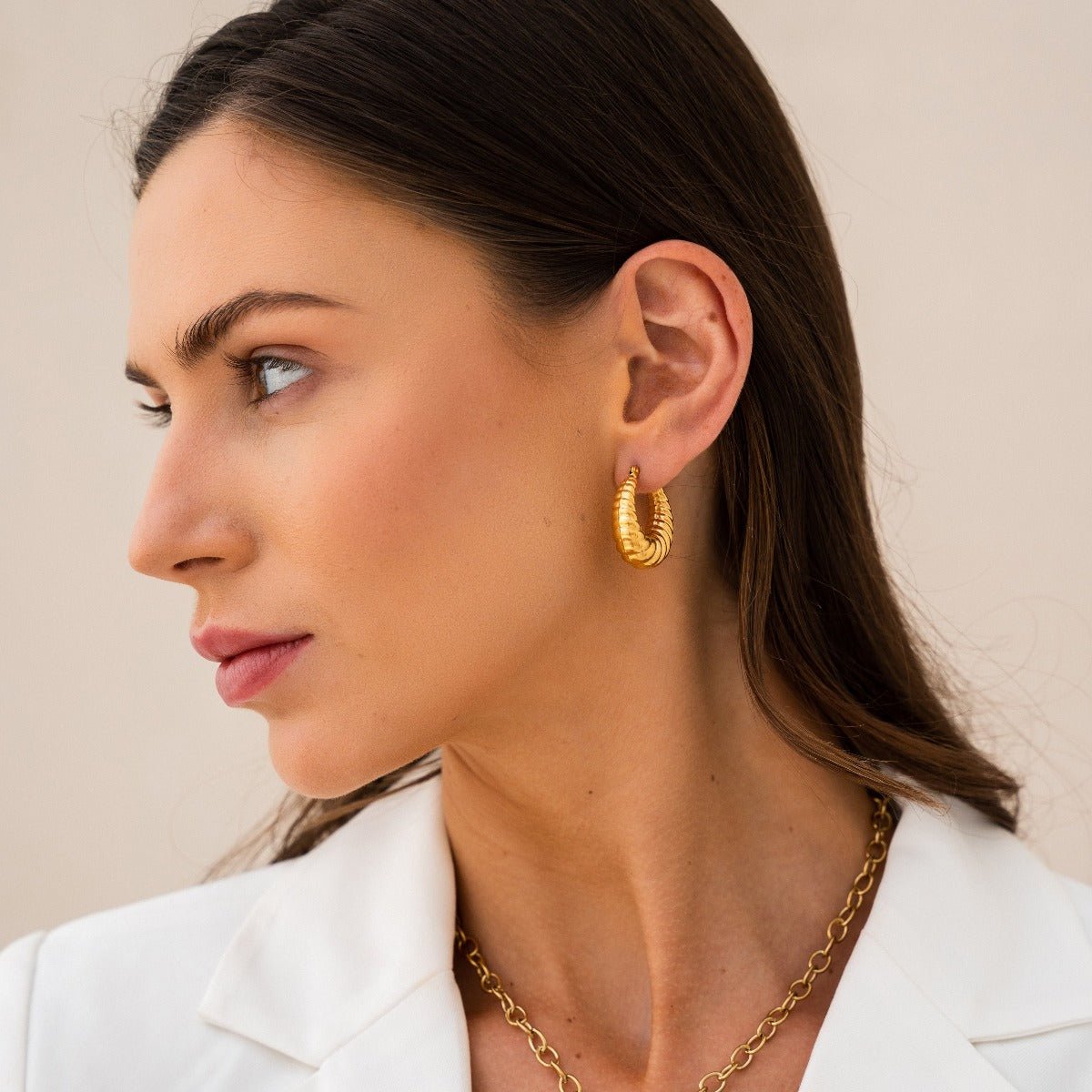 Pendiente de Aro Croissant Bañado en Oro 18K