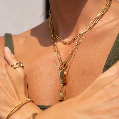 Collar Cadena Colgante Geométrico Liso Bañado en Oro de 18 quilates