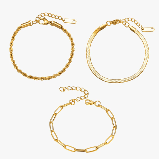 Kit Pulseras Esenciales Bañadas en Oro de 18K