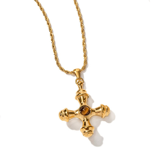 Collar Ojo de Tigre Bañado en Oro 18k