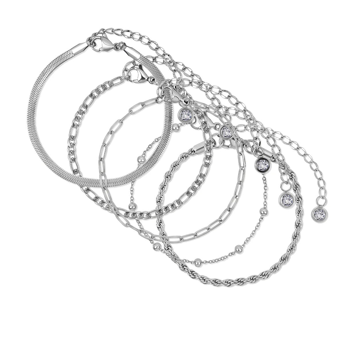 Kit Pulseras Glamour Zirconias - Plata