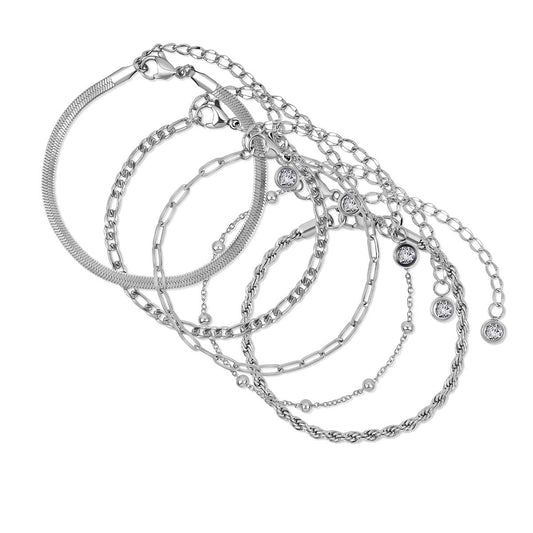 Kit Pulseras Glamour Zirconias - Plata