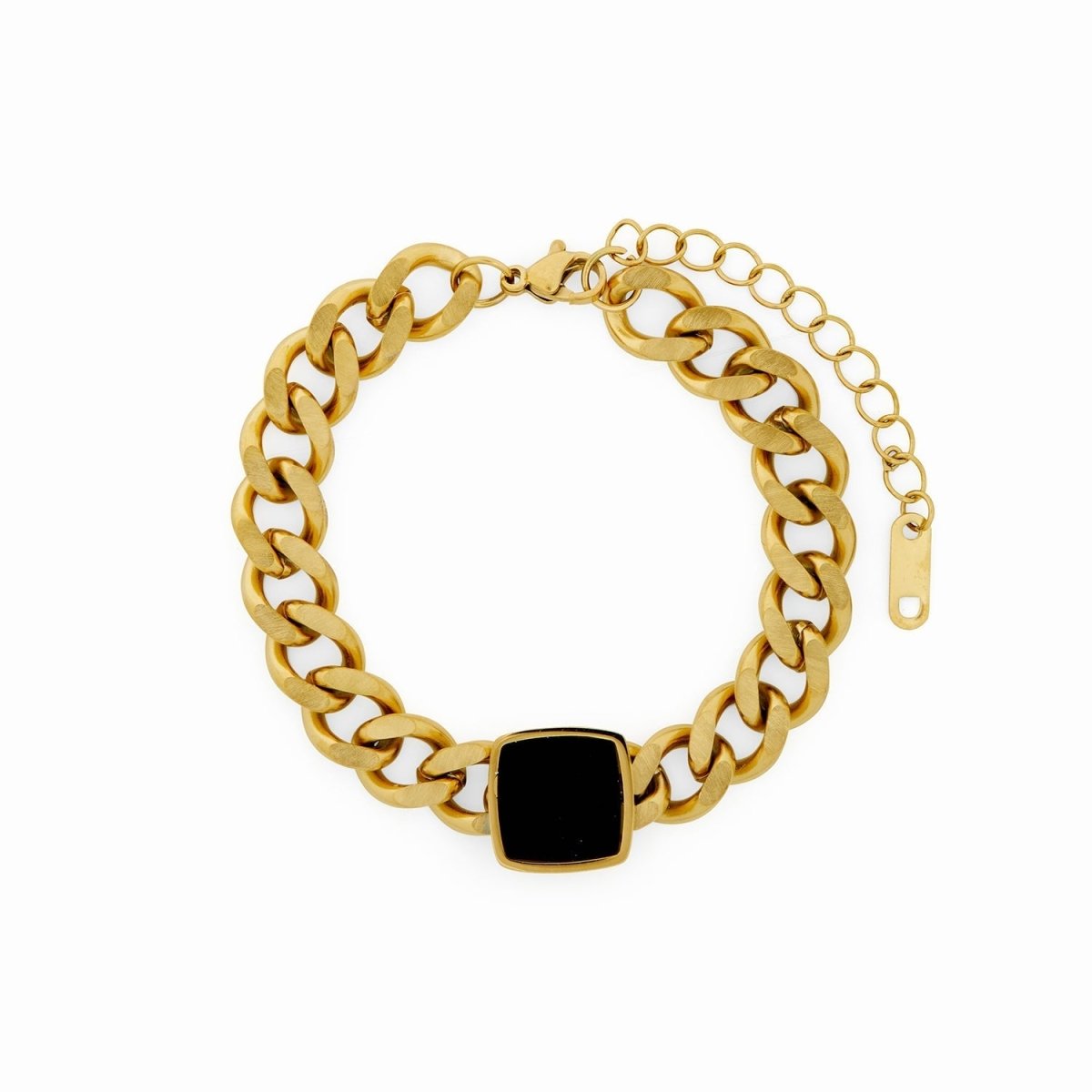 Pulsera de Cadena Colgante Ónix Bañada en Oro de 18K
