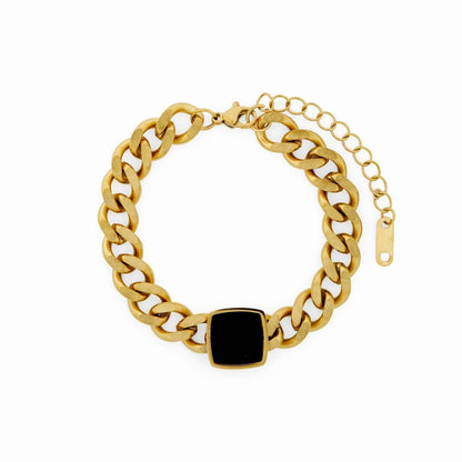 Pulsera de Cadena Colgante Ónix Bañada en Oro de 18K