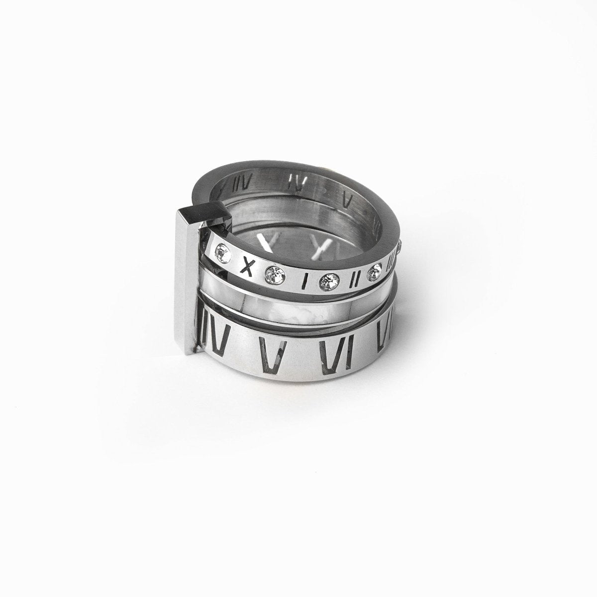 Anillo Aro Triple Número Romano - Plata