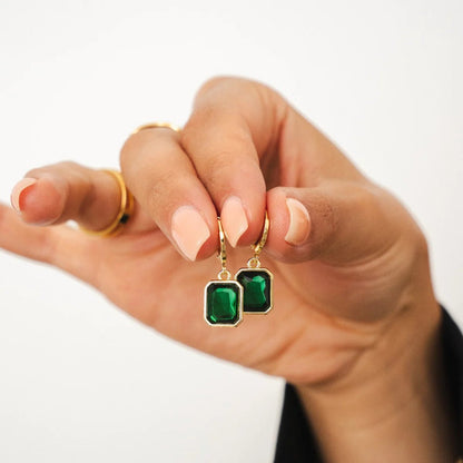 Pendiente de Aro de Cristal Verde Bañado en Oro de 18k