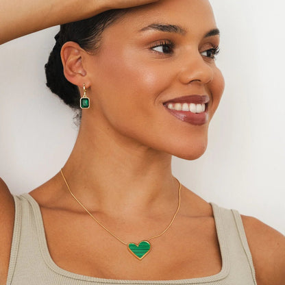 Pendiente de Aro de Cristal Verde Bañado en Oro de 18k