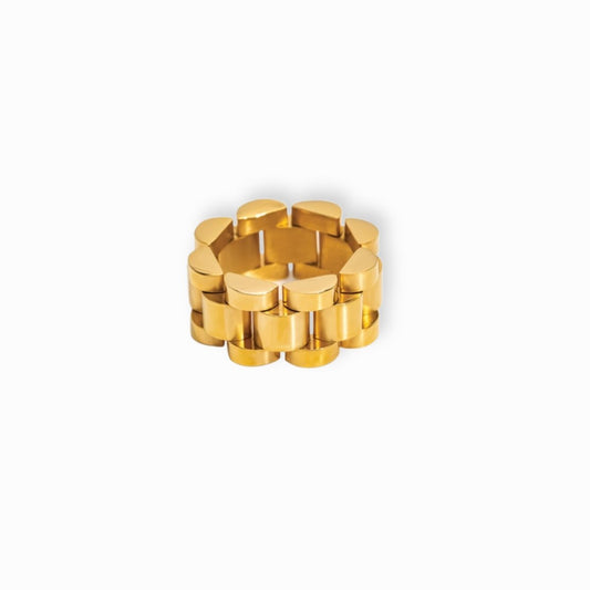 Anillo Largo Elegante Eslabones Minimalistas Bañado en Oro de 18k