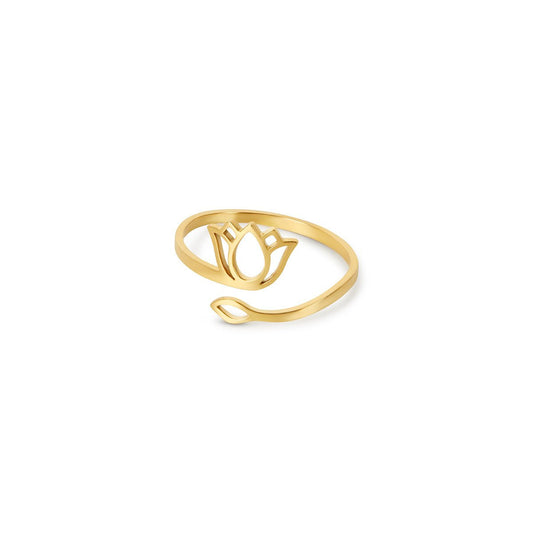 Anillo Flor de Loto Bañado en Oro de 18K