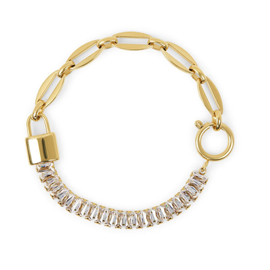 Pulsera Baguette Lock Riviera Bañada en Oro de 18 quilates