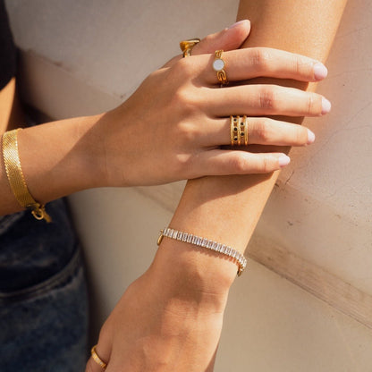 Pulsera Baguette Lock Riviera Bañada en Oro de 18 quilates