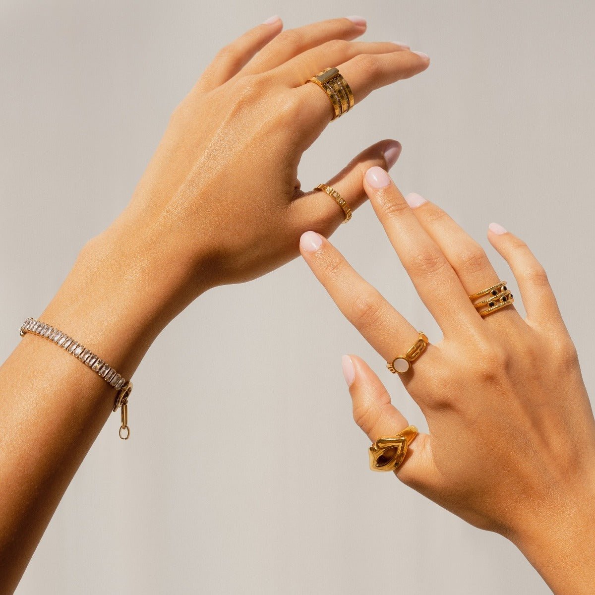 Pulsera Baguette Lock Riviera Bañada en Oro de 18 quilates