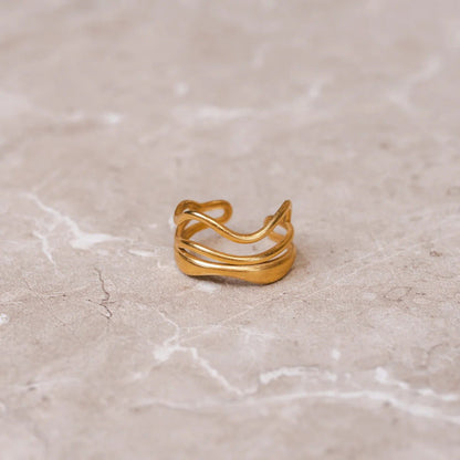 Anillo de Ondas Ajustable Bañado en Oro de 18K